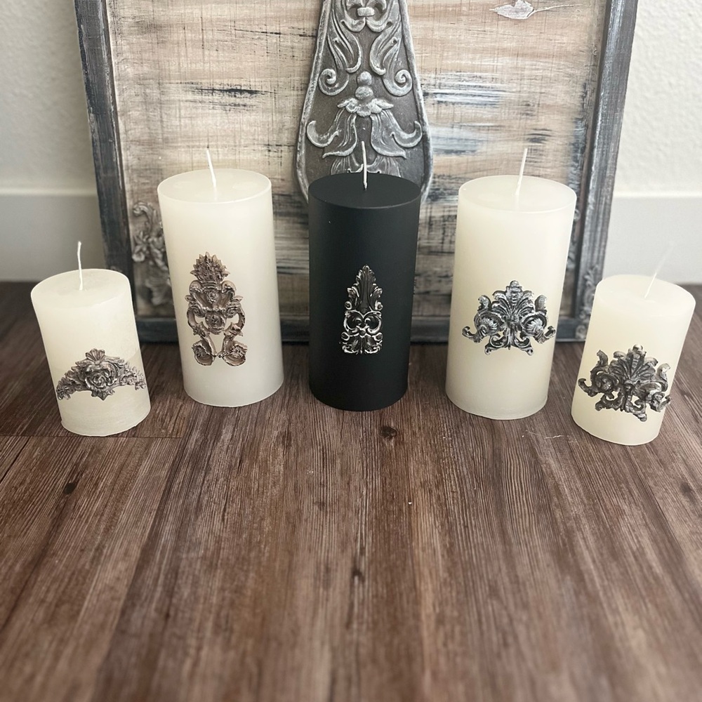 Elegant Decorative Candle Set - Black and Cream
